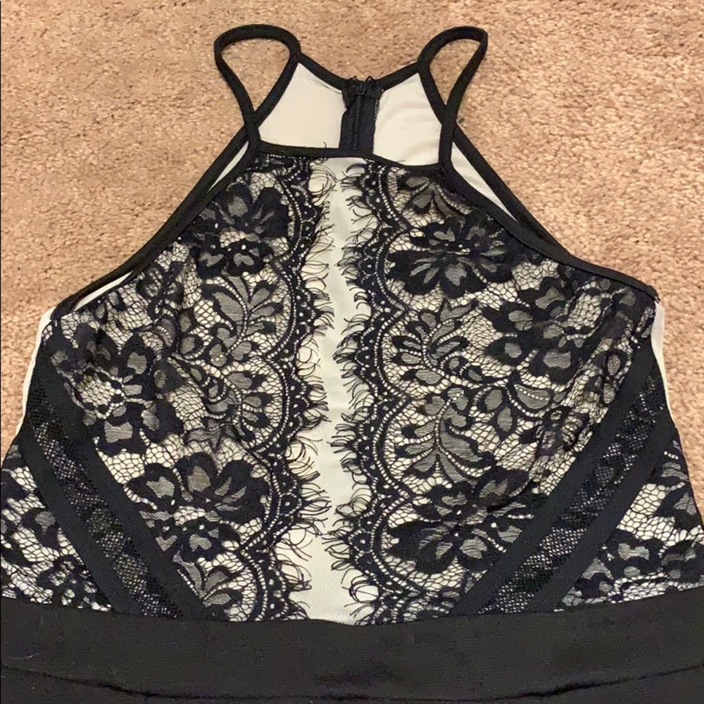 Lace/mesh top & black bottom romper